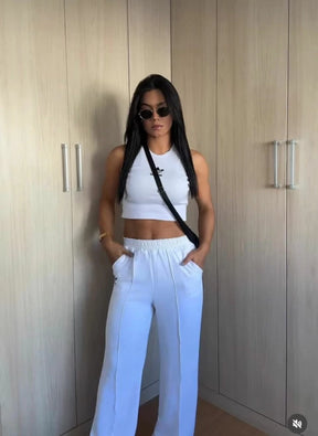 Conjunto Cropped e Pantalona Branco