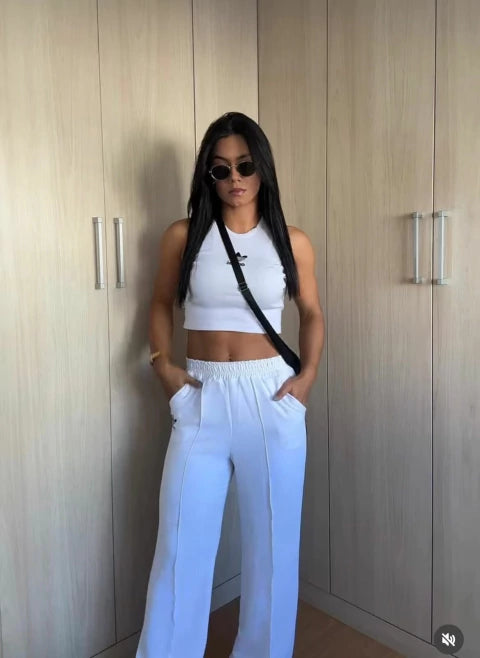Conjunto Cropped e Pantalona Branco