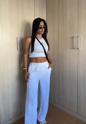 Conjunto Cropped e Pantalona Branco
